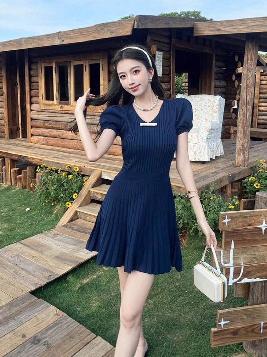 Women Short Dresses - 藏蓝色 - 查看 1