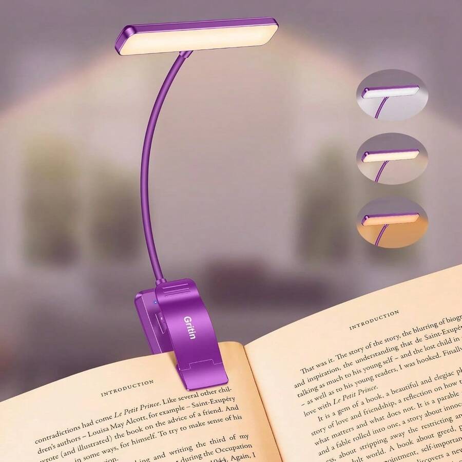 Local Delivery--19 LED Rechargeable Book Light For Reading In Bed With Memory Function- Eye Caring 3 Color Temperatures,Dimming Brightness,80 Hrs Runtime Lightweight Clip On Light For Book Lovers - Dark Purple - 查看 1
