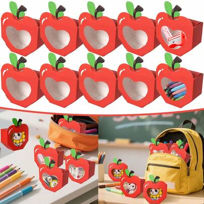 10/20 Piezas Cajas de regalo en forma de manzana roja de papel, cajas de regalo creativas con diseño de dibujos animados para fiestas de cumpleaños, vacaciones y envoltura de regalos