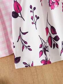 3pcs/Set Baby Girls Floral Printed Spaghetti Strap Dress + Solid Color Button Strap Dress + Plaid Print Button Patchwork Strap Dress