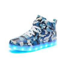 Bepoaa Kids LED Light Up Shoes USB Charging Flashing Light Up High-Top Sneakers For Boys And Girls (Toddler/Little Kid/Big Kid) - 藍色 - 查看 6