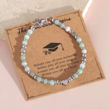 1 pièce Bracelet perles en pierre naturelle Améthyste rose zébré de style bohème 4mm, bracelet en acier inoxydable avec carte de graduation, convient pour un port quotidien et comme cadeau de remise des diplômes
