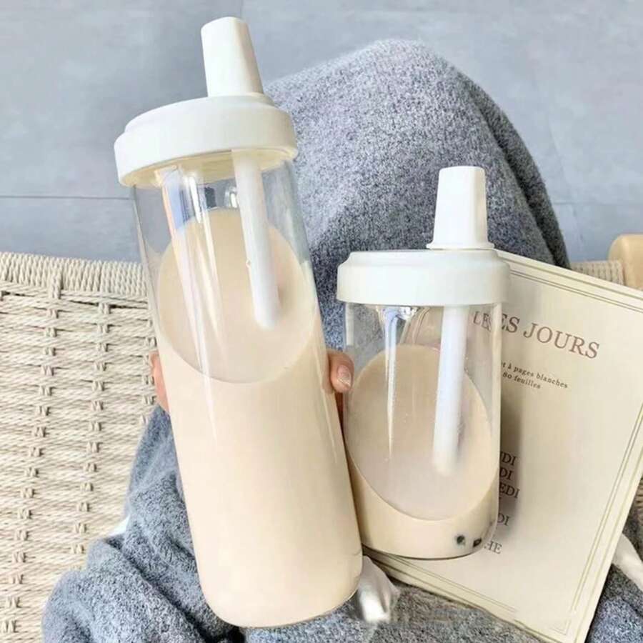 Botella de agua de plástico con pajita paraé de la leche y perlas, 500/850ml, con cubierta para taza, tazas de café con burbujas, vasos de gran capacidad a prueba de caídas EGVX - 850 ml blanco - Ver 1
