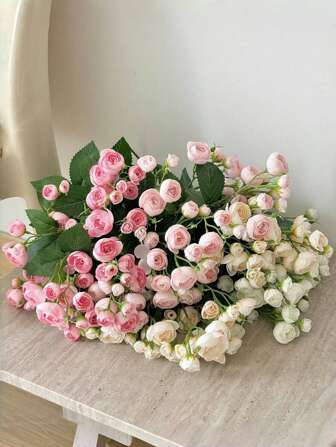 1pc/2PCS 18in 12-Head Camellia Bud Bouquet - Real Touch Fake Flowers For Luxury Home/Hotel Decor, Photography Props, No-Fade Floral Arrangement, Office Table Centerpiece