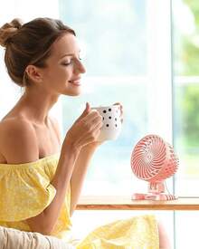 USB Desktop Small Fan, Stepless Speed Adjustment With Multiple Speed Levels, Portable Plug-In Personal Mini Fan,Quiet Powerful Airflow,Suitable For Office Home Dormitory Bedroom, 4.9 Feet Long Cable - 粉色 - 查看 7