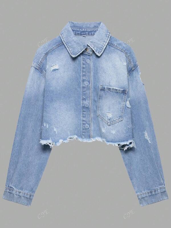Veste en jean déchirée minimaliste et décontractée pour femme, printemps et automne