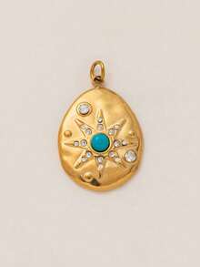 1pc Vintage Bohemian Style Eye-Shaped 18K Gold Plated Stainless Steel Pendant, Suitable For Daily Wear, Can Be A Gift For Wife And Mother - Multicolor - View 12