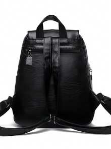 Sac à dos  doux de haute qualité pour femmes, sac à bandoulière vintage de couleur unie, grande capacité, sac d'école pour voyages pour filles - Noir - Voir 4