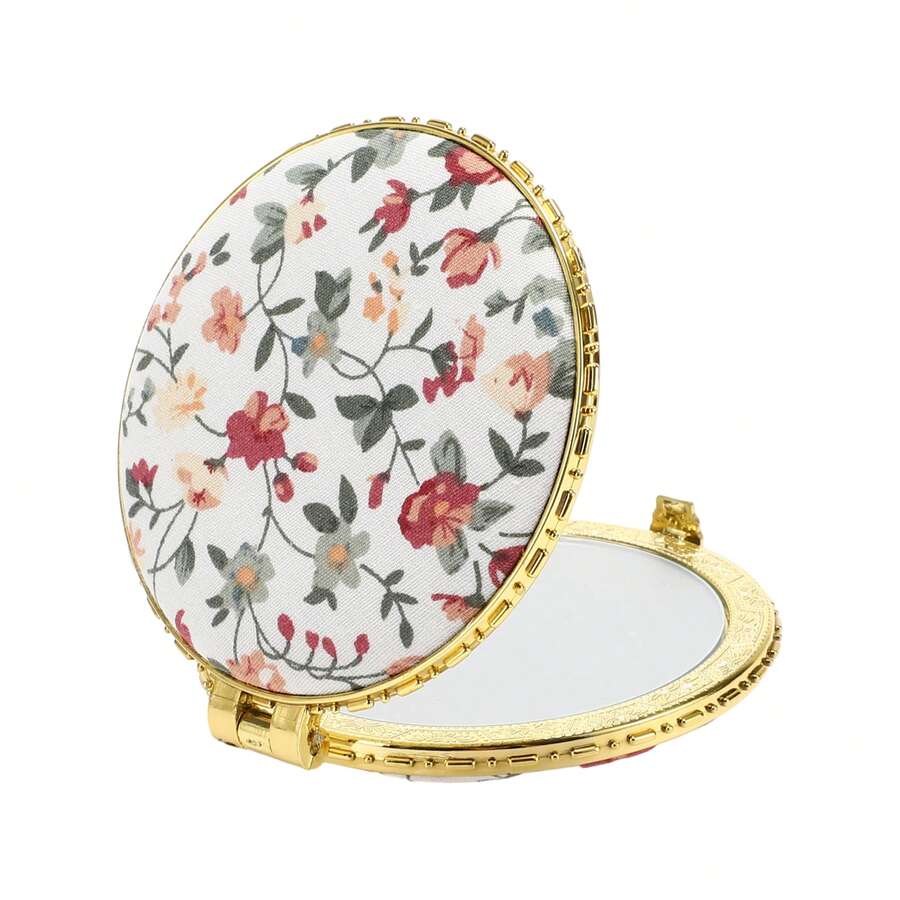 Compact Mirror For Purses, Flower Pocket Mirror, Round Mini Mirror, Floral Small Mirror For Purse, Vintage Folding Mirror Compact Travel Portable Pocket Mirror For Women - White - View 1