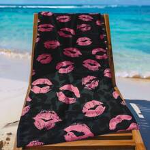 1 Stück Leoprint rosa Lippen Design Strandtuch, Großer Stranddecke, Outdoor Strandmatte, geeignet für Damen und Herren, Reiseessentiell für den Strand, super weiches Mikrofasertuch, Stranddecke Strandessentiell
