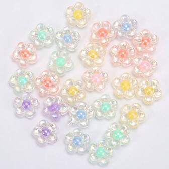 50pcs/Pack Transparent 12mm Acrylic 5-Petal Flower Middle Beads, Bracelet Jewelry Making Supplies