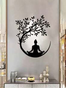 1 件生命之树和佛像金属壁饰，客厅大型佛像壁饰，生命之树壁饰，瑜伽室超大佛像装饰，2 种尺寸可选 - 黑色 - 查看 7