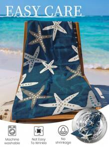 1 pièce Serviette de plage imprimée, motif étoile de mer, serviette de bain, serviette de plage de style mode, serviette de bain super absorbante pour la salle de bain, la natation, le fitness, le yoga, serviette microfibre douce et confortable, légère et portable, protection contre le vent et le soleil, anti-sable pour les voyages d'été, les vacances, la décoration de la salle de bain. Tailles régulières et plus grandes recommandées (35*75cm petite taille serviette de toilette, 150cm ou plus recommandé)