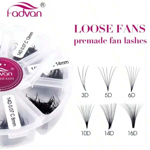 FADVAN 520 Peças Cílios de Leque Prontos Haste Curta Estreita Solta Volume 3D/5D/6D/10D/14D/16D, 0,07 MM, Enrolamento C/D, 8-15 MM Base Pontiaguda Mixada Extensão de Cílios Volume, Opções de Salão Natural e de Boneca, Duradouros, Confortáveis de Usar