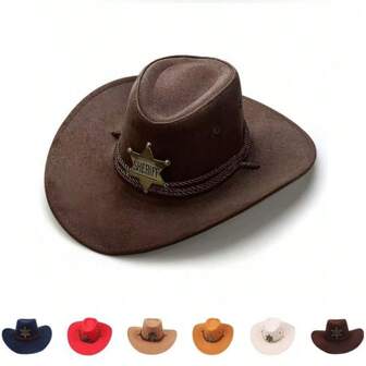 1 件男女通用复古西部牛仔帽，青铜六角星装饰，软帽，户外派对帽，适合户外骑行、旅行、摄影、防晒、春夏季