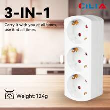 CILIA 1/2pcs European Standard 3-IN-1 Socket Adapter Wall Plug,16A/250V,Weight:124g, Carry It With You At All Tian,For Indoor Office, Kitchen, Living Room,White