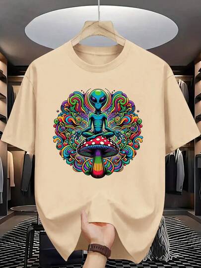 Camiseta Masculina Algodão Adulto Plus Size Infantil Color Cogumelo Et Alucinação Streetwear Over Moda Premium