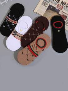 5 Pairs Women's Letter & Stripe Pattern French Luxury Vintage Style Versatile Invisible Liner Socks