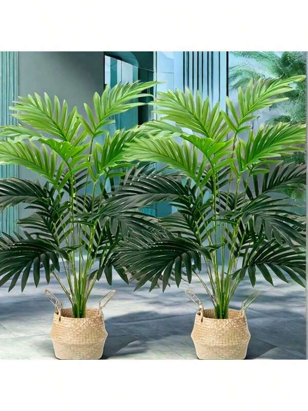2 Pieces UV Resistant Artificial Palm Tree 25.59 Inches - Real Touch Artificial Greenery, Suitable For Home And Office Decoration, Perfect For Weddings, Christmas, Easter, Mother's Day - Indoor/Outdoor Use, Container Free