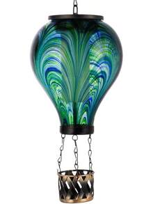 Starsoul Hot Balloon Solar Lantern With Flower Projection Metal Outdoor Waterproof Hot Balloon Solar Lights Hanging Lantern For Garden Yard Patio Decor - 紮染-D - 查看 1