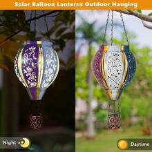 Starsoul Hot Balloon Solar Lantern With Flower Projection Metal Outdoor Waterproof Hot Balloon Solar Lights Hanging Lantern For Garden Yard Patio Decor - Hoa kim loại - Xem 4