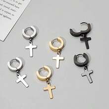 2pcs Stainless Steel Men's Cross Star Punk Earrings, Gothic Women's Cross Hoop Earrings, Curiosity Pendant Piercing Jewelry, Jewelry Enthusiasts' First Choice, Birthday, Holiday, Christmas, New Year, Gift