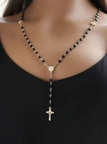 1 Peça Colar de Pingente de Cruz com Contas de Vidro de Alta Qualidade, Personalizado, Versátil e Fashionável, Presente Combinado