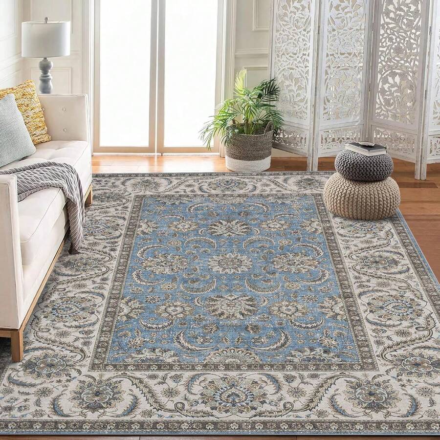 strundghti 2*6ft/5*7ft/8*10ft/9*12ft/10*13ft Area Rugs Washable Rugs Low Piles Indoor Rugs, Non Slip Stain Resistant Soft Carpet For Living Room Bedroom, Foldable Pet Friendly Area Rug - 藍-10*13FT - 查看 1