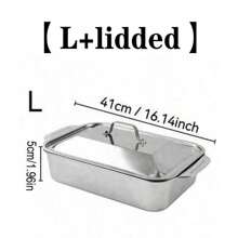 MiLaiWP Extra Large Plaque de Cuisson en Acier Inoxydable Robuste - Plat de Cuisson Rectangulaire Épais et Anti-Adhésif pour Desserts, Pains et Fruits de Mer - Idéal pour le Grill, les Buffets et les Repas de Fête, Compatible avec Four Portable avec ou sans Couvercle, Convient pour Rôtir, Cuire du Poisson et des Légumes, Lavable au Lave-Vaisselle (Poignées, 41 x 8 x 24 cm)