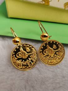 1 Pair 2025 New Dubai Gold Coin & Turkish Flower Dangle Earrings, Muslim Middle Eastern African Wedding Party Evening Earrings Wholesale
