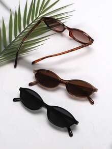 3pcs Fashion Small Frame Oval Fashion Glasses Personalized Versatile Vintage Women's Glasses Summer Travel Holiday Beach Accessories Glasses Set Back To School Preppy School Look - 3pcs(黑色+茶色+豹紋) - 查看 3