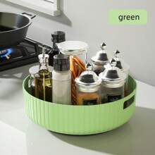 1pc 360° Rotating Spice Rack, Plastic Material, Kitchen Storage Tray, Minimalist Style, Multiple Colors Available, Circular Shape, Vertical Striped Pattern, Rotating Storage, Suitable For Daily Kitchen Organization