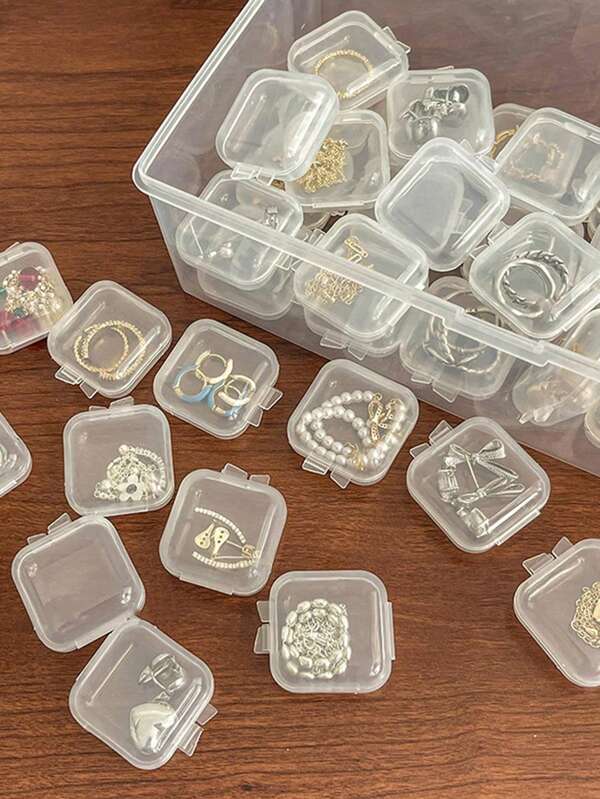 1/10/30/50pcs Mini Square Jewelry Storage Box, Plastic Transparent Jewelry Organizer Boxes With Hinged Lid, Other Small Items Storage, Handicraft Storage Box, Used For Storing Earrings, Rings, Necklace, Jewelry Decoration And Storage, Small Objects Or Odds And Ends For Desktop Organization, Gifts For Women, Travel Accessories