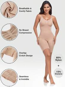 2PCS Women's Solid Backless Seamless Shapewear Romper, Full Body Shaper Sculpting Shaping Tank Top Tummy Control Hip Lifting Shaper For Yoga, Daily Wear, Ladies Shapewear For All Seasons - Màu da/nâu - Xem 3