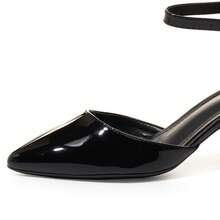 Women's Pointed Toe Chunky Heel Shoes With Ankle Strap, Elegant Design - Black - View 2