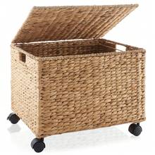 Rolling Filing Cabinet Cart, Hyacinth Wicker File Storage Box Office Organizers - Natural - View 10
