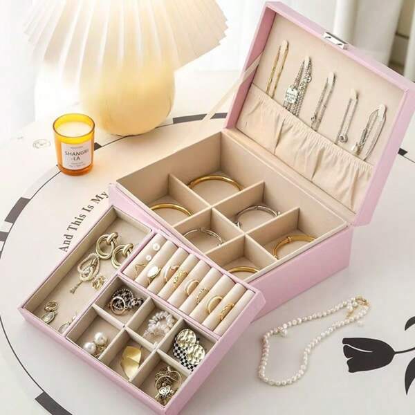 هدايا التخرج صندوق مجوهرات طبقتين، هدايا للمعلمين، منظم مجوهرات كبير للنساء، صينية مجوهرات قابلة للإزالة للعقود والأقراط والخواتم والأساور