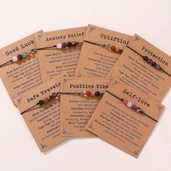 7pcs Natural Healing Crystal Emotion Protection Beaded Bracelet, Stress Relief Jewelry Gift For Women