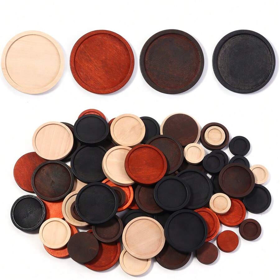 10pcs/Pack Vintage Wooden Round Cabochon Tray, 12/20/25/30mm Jewelry Making Base, Desktop Decor, DIY Craft Supplies