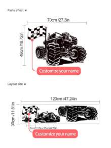 1pc 30*120cm Custom Name Cool Offroad Wallpaper Sticker, Boy Girl Bedroom Decoration, Removable Vehicle Wall Decor