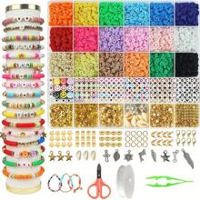 Set di accessori per realizzare braccialetti con 5100 perle in argilla, perle distanziatrici piatte per la creazione di gioielli, perle in pietra nera polimerica con charm e cordino elastico, ideale come regalo per ragazze e per attività creative