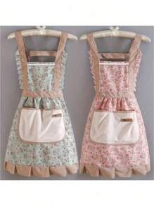 1pc Floral Print Canvas Apron With Hood - Suitable For Chefs, Waiters, And Kitchen Staff, Protects Against Oil Splatter And Moisture, Easy To Clean, Essential Kitchen Tool And Accessory For Home Cooking Enthusiasts