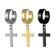 2pcs Stainless Steel Men's Cross Star Punk Earrings, Gothic Women's Cross Hoop Earrings, Curiosity Pendant Piercing Jewelry, Jewelry Enthusiasts' First Choice, Birthday, Holiday, Christmas, New Year, Gift