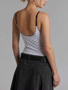 Women Y2k Lace Trim Cami Top Spaghetti Strap Sleeveless V Neck Camisole Crop Top Summer Slim Fit Backless Tank Tops Going Out Outfits Streetwear - 白色 - 查看 2