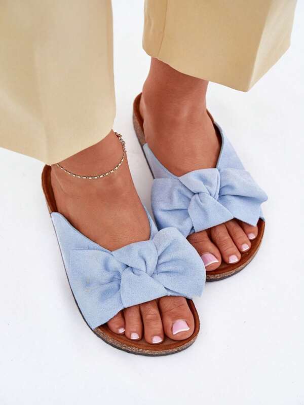 Dames slippers met kurkzool en strik - Elegant comfort Koraalroze Oranje Blauw Groen Zwart Kameel Beige Bruin Roze