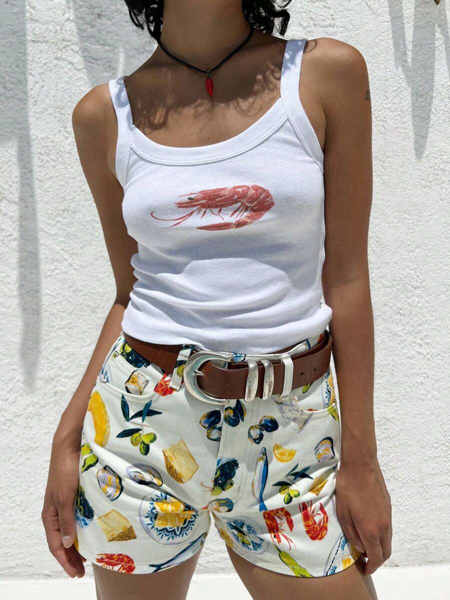 Summer Crop Tank Tops For Women Y2k Spaghetti Strap Cami Tops Graphic Tees Beach Vacation Tops Sleeveless Scoop Neck Camisole Slim Fit Tees Cute Going Out Tops For Teen Girls For Street Shopping Club Aesthetic Clothes - 紅色 - 查看 1