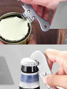 1 pieza Abrelatas manual de acero inoxidable. Abrelatas multifuncional, agarre ergonómico, con abridor de tapas de botellas integrado, herramienta de cocina