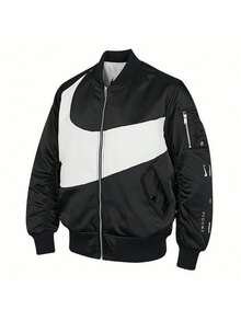 Nike Men's Comfortable Stand-Up Collar Double-Sided Wear Bomber Jacket Baseball Jacket Cotton Coat - Black and White - View 8