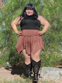 Enliva Karlangas.Toledo Plus Size Asymmetrical Hem Pleated Skirt For Music Festival, For Apple Rounded Body Shape - Rust Brown - View 3