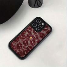 Red Lipstick Kisses Background Pattern Love  Black Phone Case For IPhone X/XS/11/12/13/14/15/16 Pro- Sleek & Durable Cover For Cool Guys & Girls, Anti-Scratch With Full Camera Protection- Perfect Unisex Gift,Stylish & Durable- Perfect Gift For Him/Her - Black - View 2